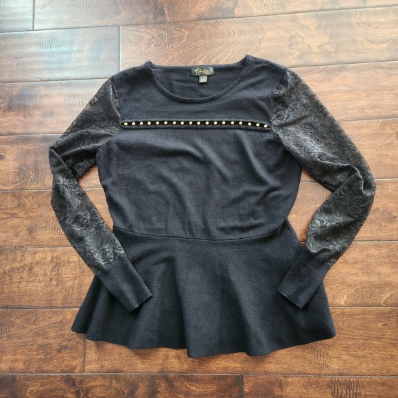 Y2K Thalia Sodi Peplum Top Vintage Goth Dark Fairy Lace Black Size S Metal Beads - Picture 4 of 7